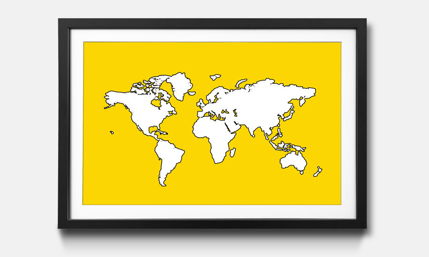 Le tableau encadré Map Of The World Yellow