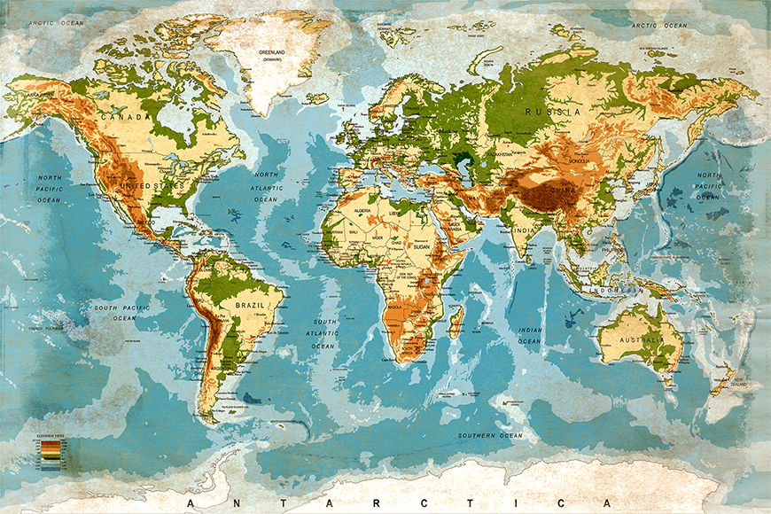 Papier peint Used Worldmap 120x80cm et plus