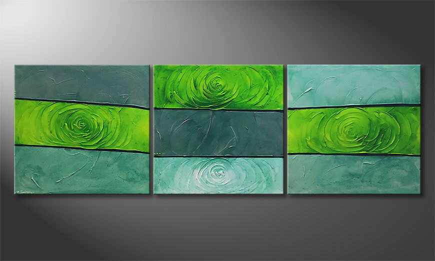 Le tableau moderne Green Roses 225x75cm